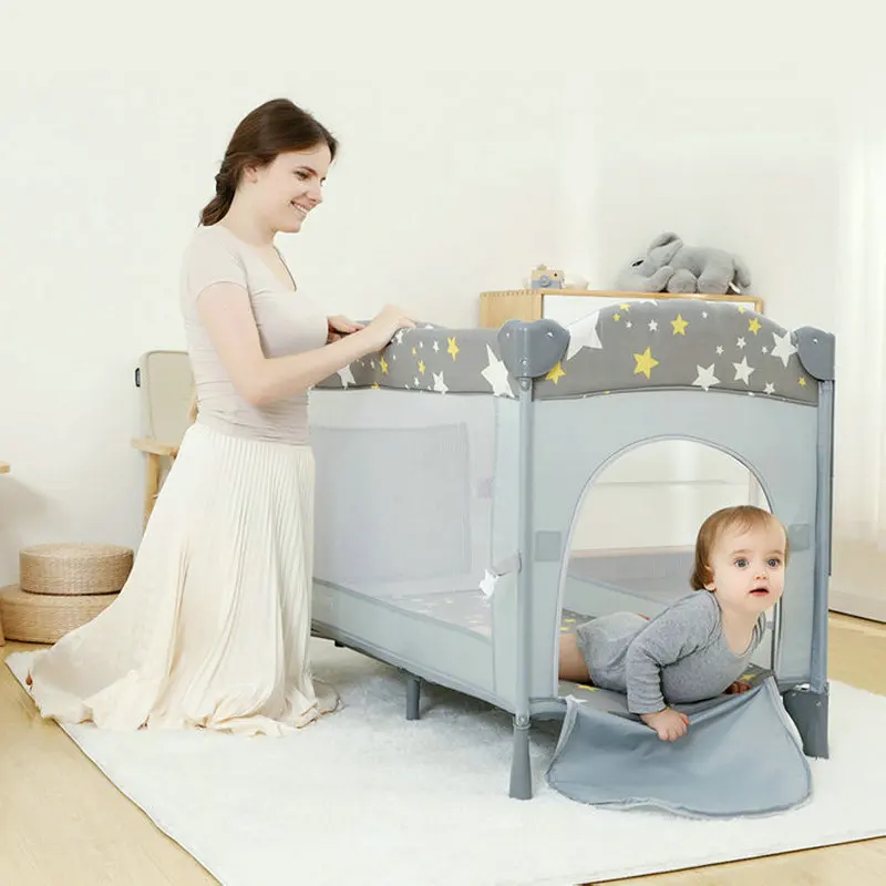 

Baby Crib Playpen, Multifunctional Foldable Kids Travel Cot, Portable Splicing Bed For Newborns