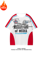 K787 American retro high street sports color matching short sleeve T-shirt oversize pullover jersey couple T-shirt. MOTO