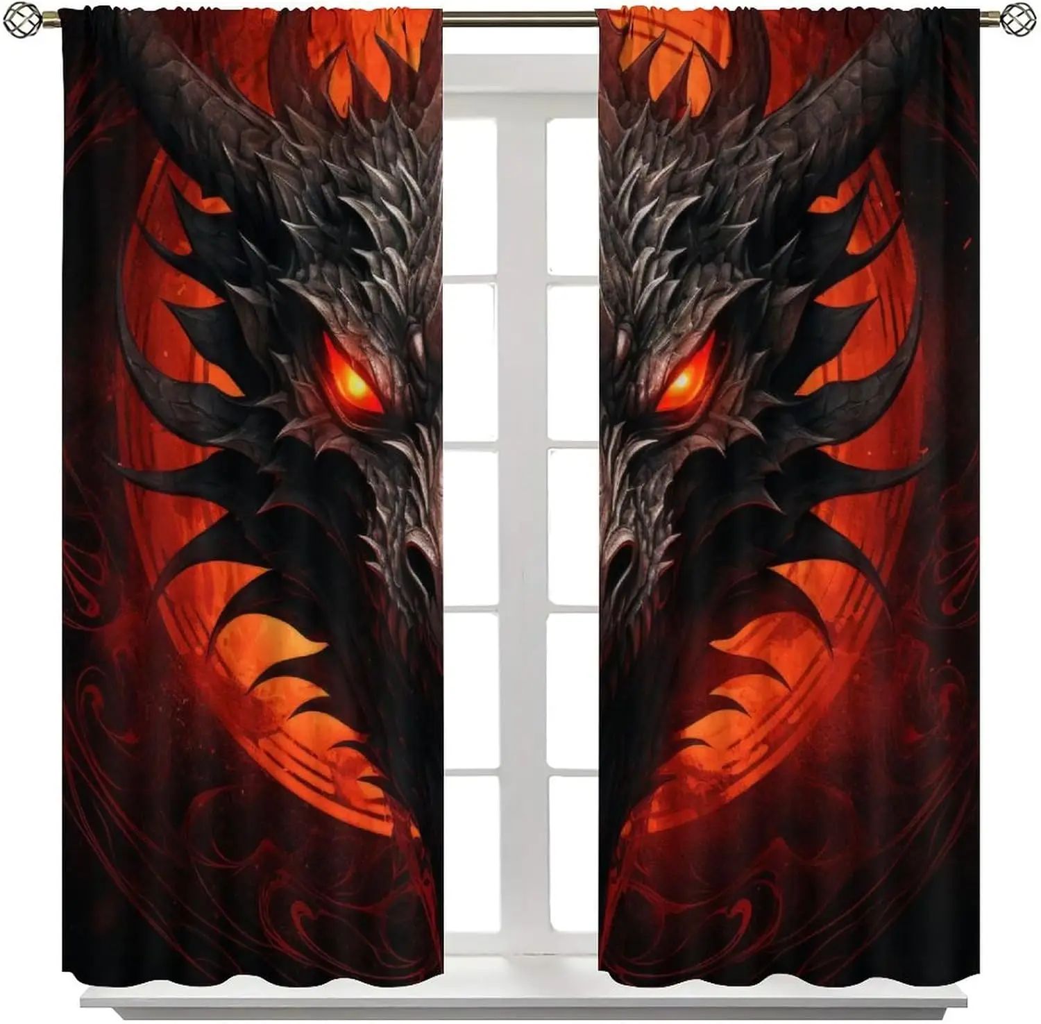 Mystic Red Dragon Curtains, Blood Moon Eye Pattern, Thermal Insulated Drapes for Kids Bedroom Living Room