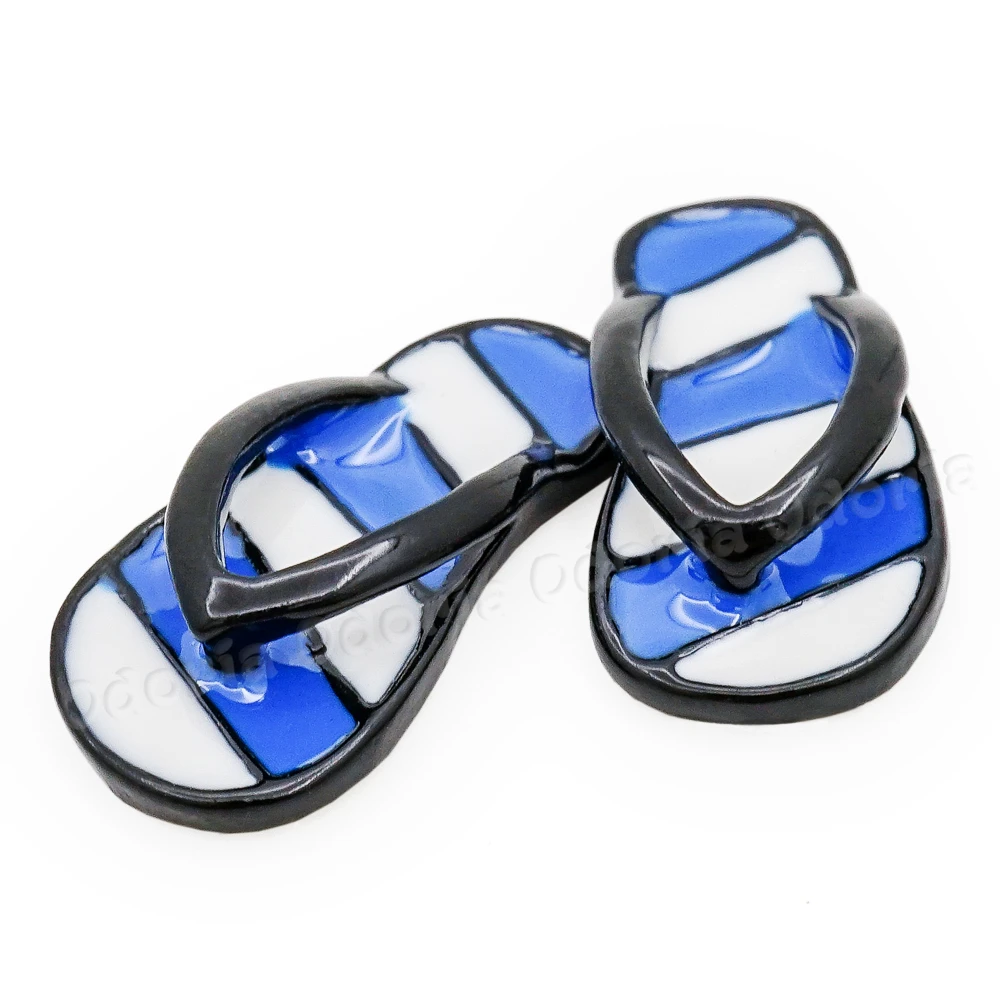 Odoria 1:12 Miniature Blue/Pink Striped Flip Flops Shoe Dollhouse Outdoor Garden Accessories Decor