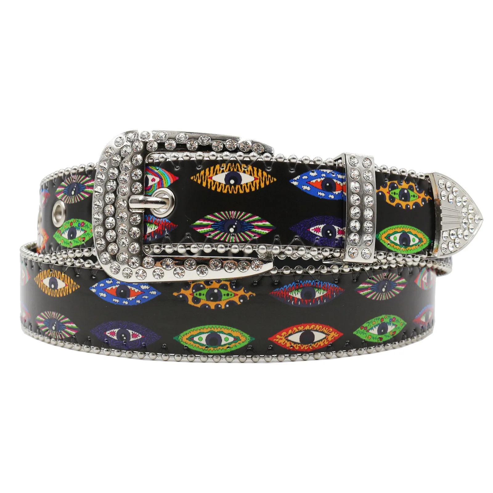 

Rhinestone Punk Style Belt Graffiti Art Eye Print Niche Fashion Couple Belt