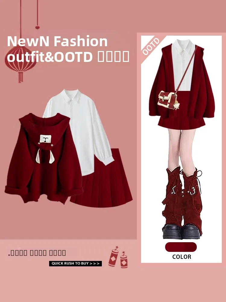 

Новогодний вязаный свитер Winter Faion Base Layer irt Праздничная аэрогрированная юбка из полиэфирного волокна Long Sve Button Cl...