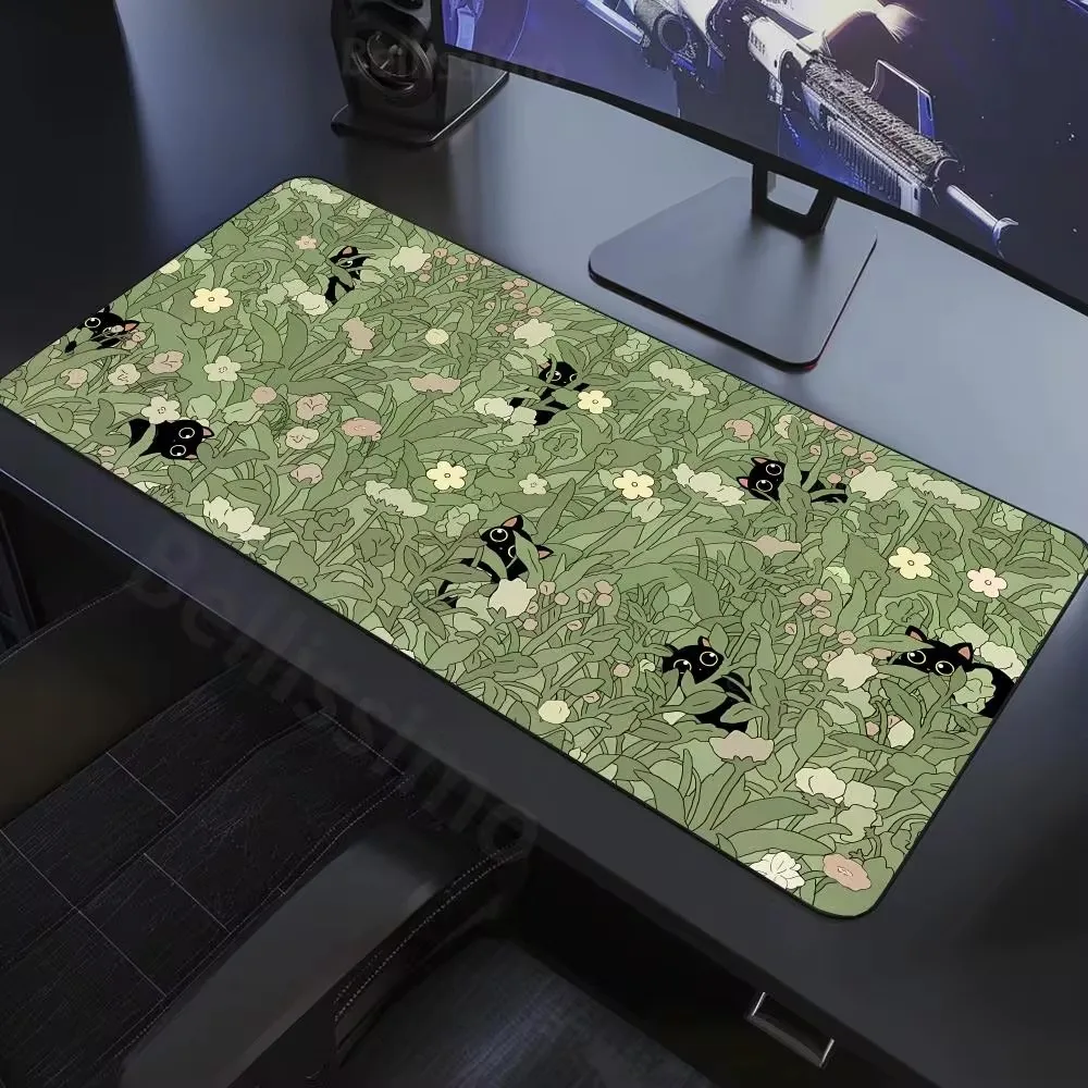 Professional Gaming MousePad XXL Kawaii Cat Mechanical Keyboard Mousepad Green Plant Desk Mat Control Mouse Pad Gamer Desk Pad