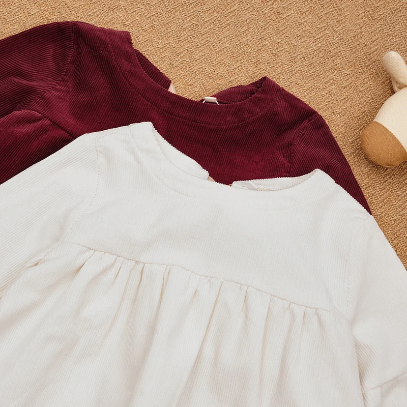 Autumn Winter Girls' Top New Long Sleeved Christmas Red Corduroy Bubble Sleeve Shirts Chic Children's Clothing 아동복 가을 - Image 4