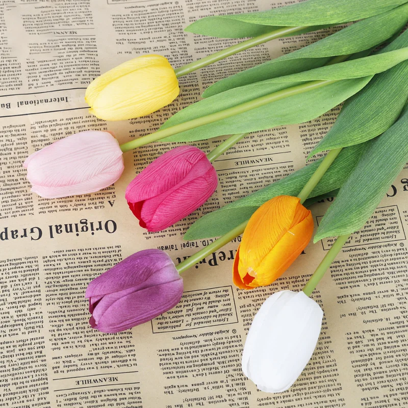 Tulip Artificial Flower Wet Feeling High-end Single Branch Indoor Home Party Courtyard Skin-friendly Feel Decorative Raffia