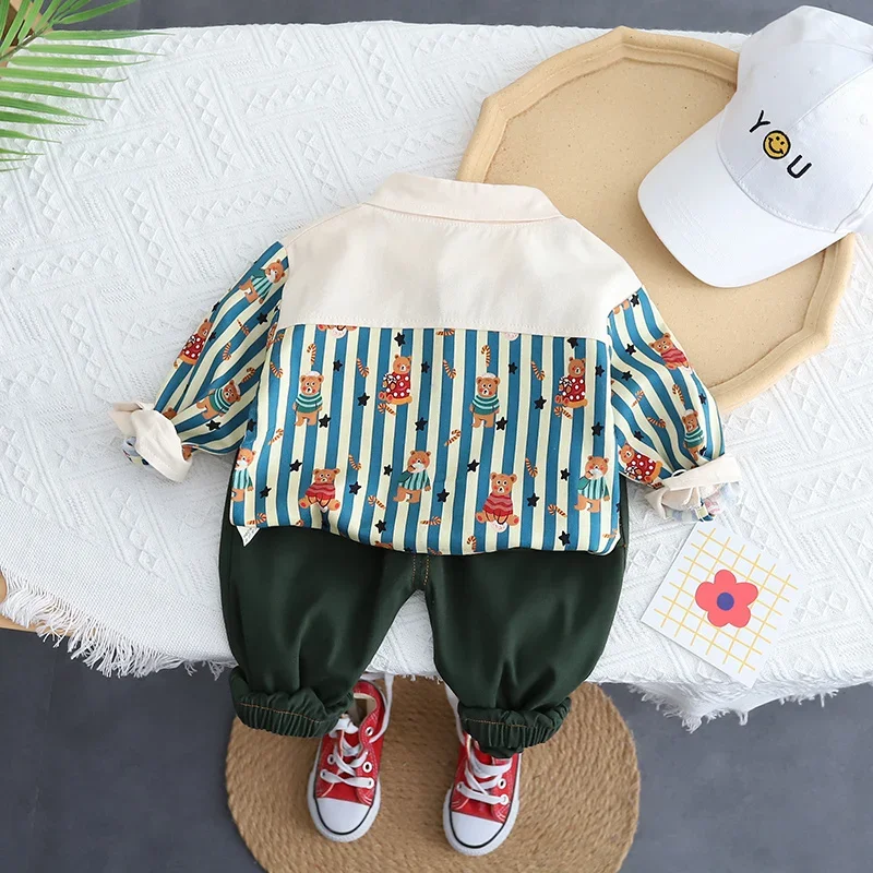 Conjunto de ropa deportiva de algodón para niños, traje informal con tiras impresas completas, camisa y pantalones para niños de 1, 2, 3, 4 y 5