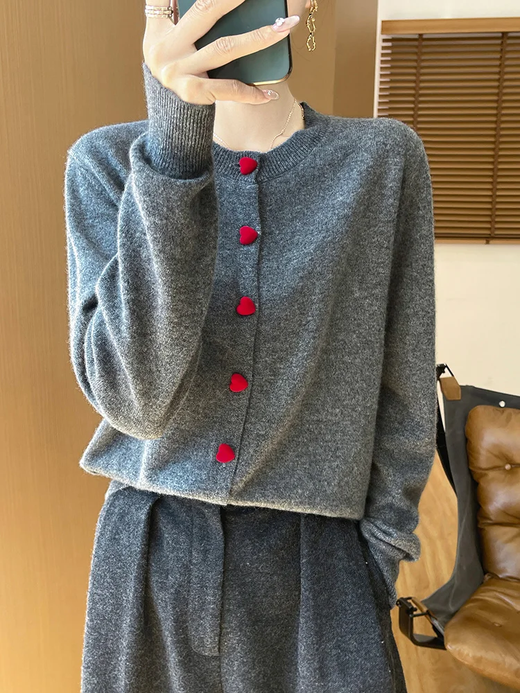 Aliselect Autumn Winter 100% Merino Wool Women Cardigan Long Sleeve Solid Color Cashmere Sweater Soft Knitwear Clothing Tops