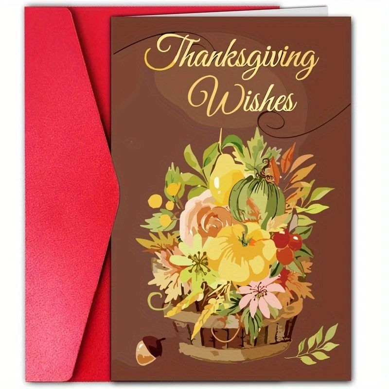 

1pc, Thanksgiving card, Thanksgiving wishes, Happy Thanksgiving Day, Vegetable Basket, Thanksgiving card to dad, Mom, teacher.