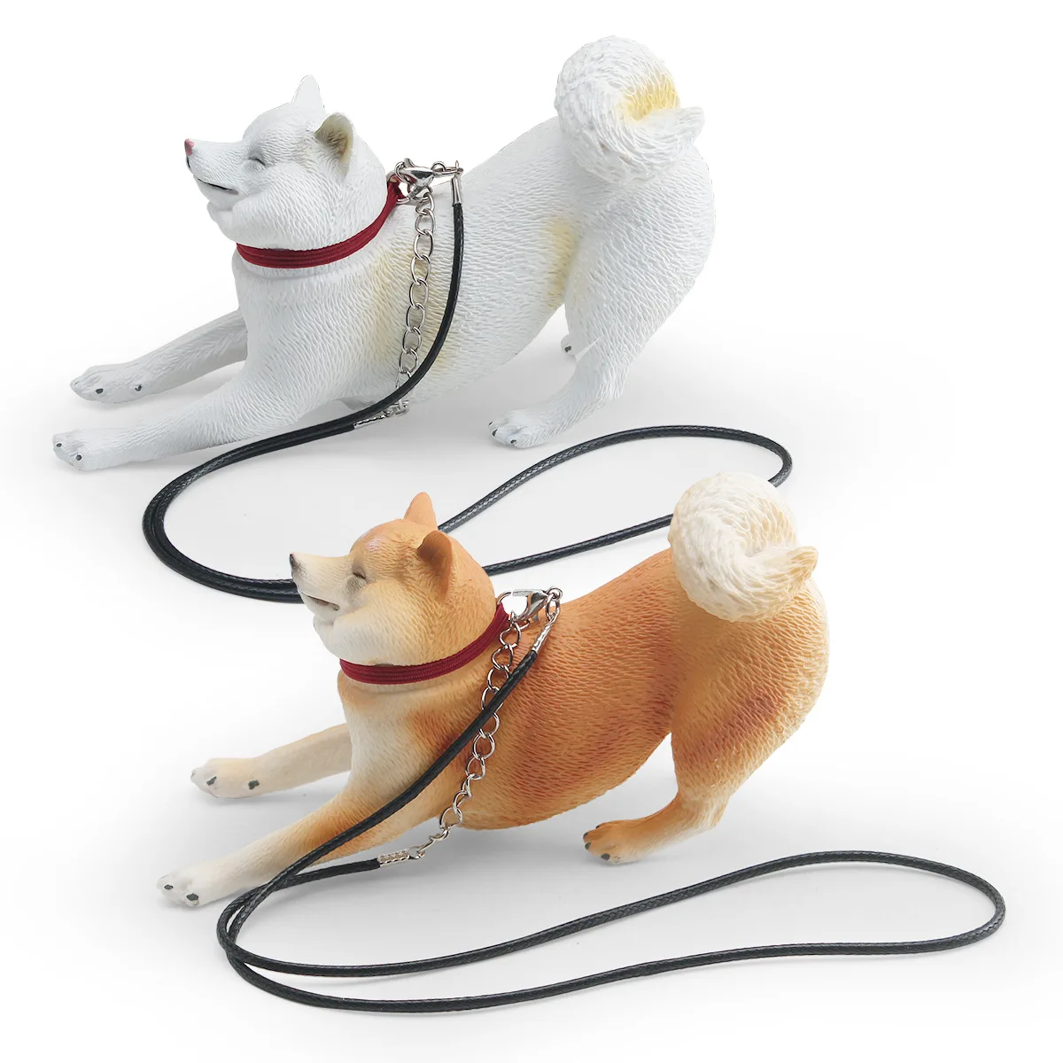 Mini Dog Animal Solid-Body Shiba Inu Model with Leash Miniatures Realistic Dog Scale Desktop Home Decor Decoration
