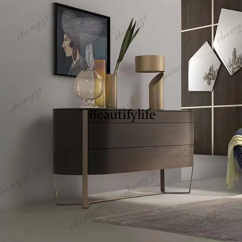 Italian light luxury porch cabinet, semi-round against the wall, simple retro porch table,modern minimalist side cabinet