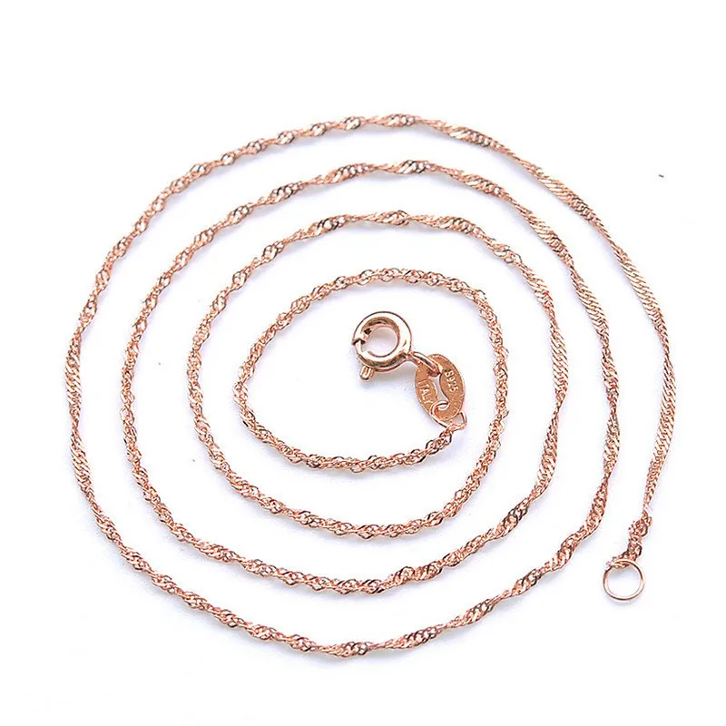 925 Sterling Silver Necklace Jewelry Rose Gold Plated Water Wave Chain Elegant Dainty Daily Wear Accessory For Women And Girls