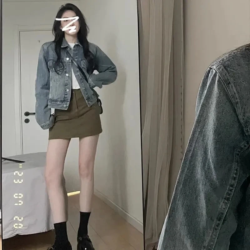 

Women's American Style Denim Jacket Autumn Winter 2025 New Hong Kong Flavor Vintage Chic Casual Versatile Cropped Top