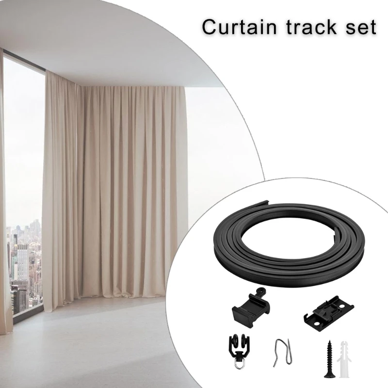 Ceiling Curtain Track Kits 5 Meter Flexible Mount Bendable Curtain Rails Kits with Rollers Hook Brackets for Home Decors