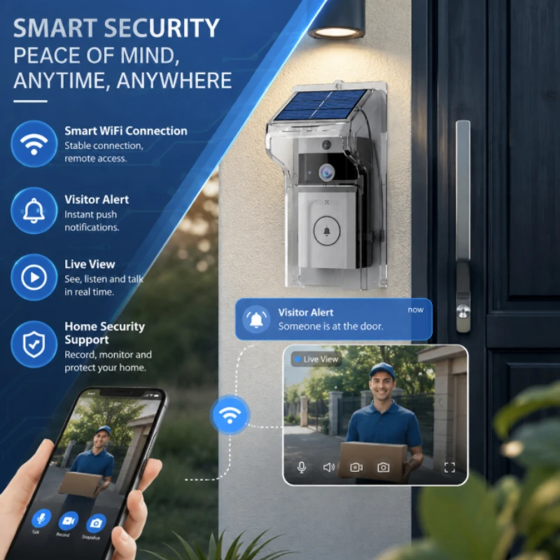 Transparent Rain Shell for Smart Video Doorbell Solar Powered Wireless Door Bell Kit Two‑Way Audio Home Security Intercom System