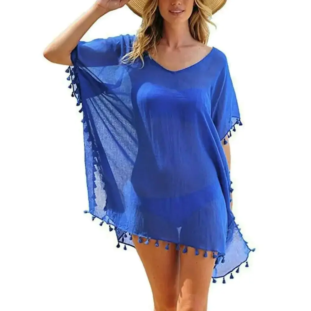 

Fashion V Neck Summer Sunscreen Smock Loose Casual Swimsuit Cover Up Dress Vacation Plus Size Beachwear Shirt for Women