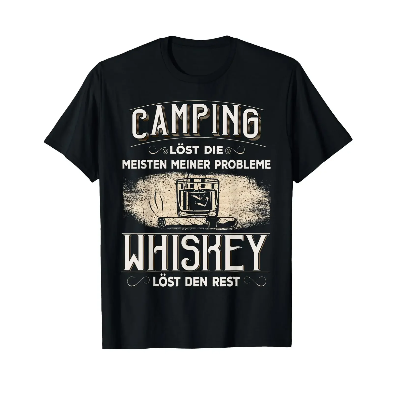 Camping solves most of my problems whiskey the rest T shirt vintage Washed Top For Everyday Wear designer clothes graphic