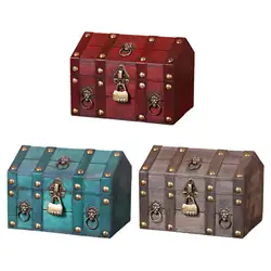 Pirate Treasure Chest with Coded Lock Wood Lockable Unique Trinket Box Vintage Design Decorative Storage Box Jewelry Box