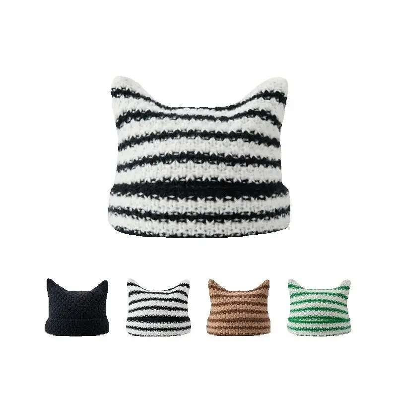 للجنسين القط الأذن شريطية متماسكة قبعة النمط الياباني شتاء دافئ زوجين قبعة الحد الأدنى الطقس البارد في الهواء الطلق قبعة دافئة الموضة #1