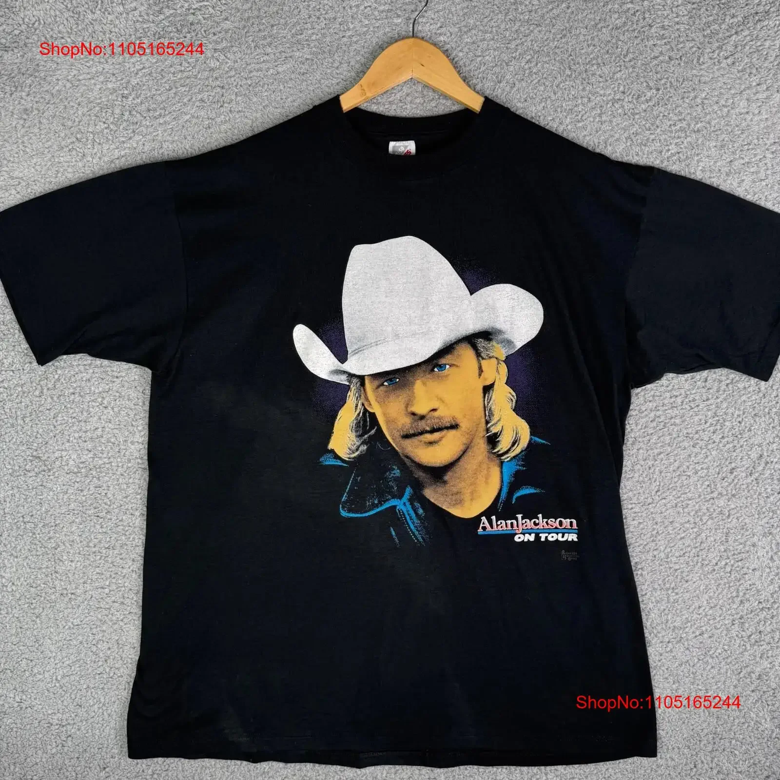 تي شيرت عتيق من Alan Jackson ConcerT على الجولة 1992 مجموعة عن ليفين للرجال XL عتيق مغسول أوم للجنسين موضة مريحة #1