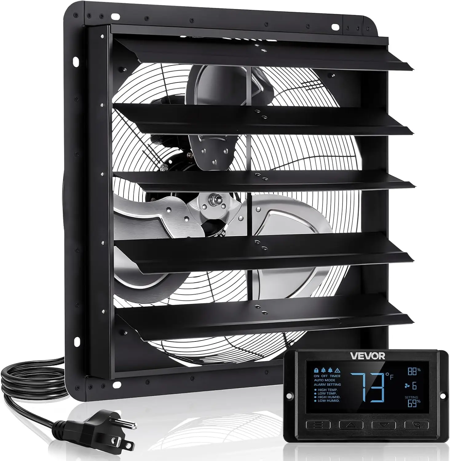20 inch Exhaust Fan, Wall Mounted Attic Fan with Variable Speed, Temperature & Humidity Controller, 2900 CFM, Automatic Shutter