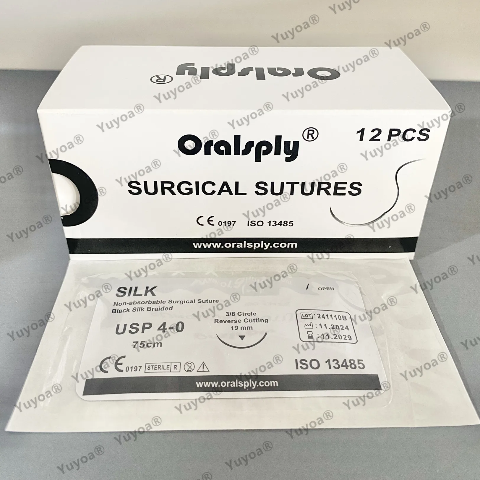 4x12pcs/box Non-Absorbable Dental Practice Suture Thread with Needle 75CM 3/0 4/0 5/0 Nylon/Silk/Polyester Teaching Exercises