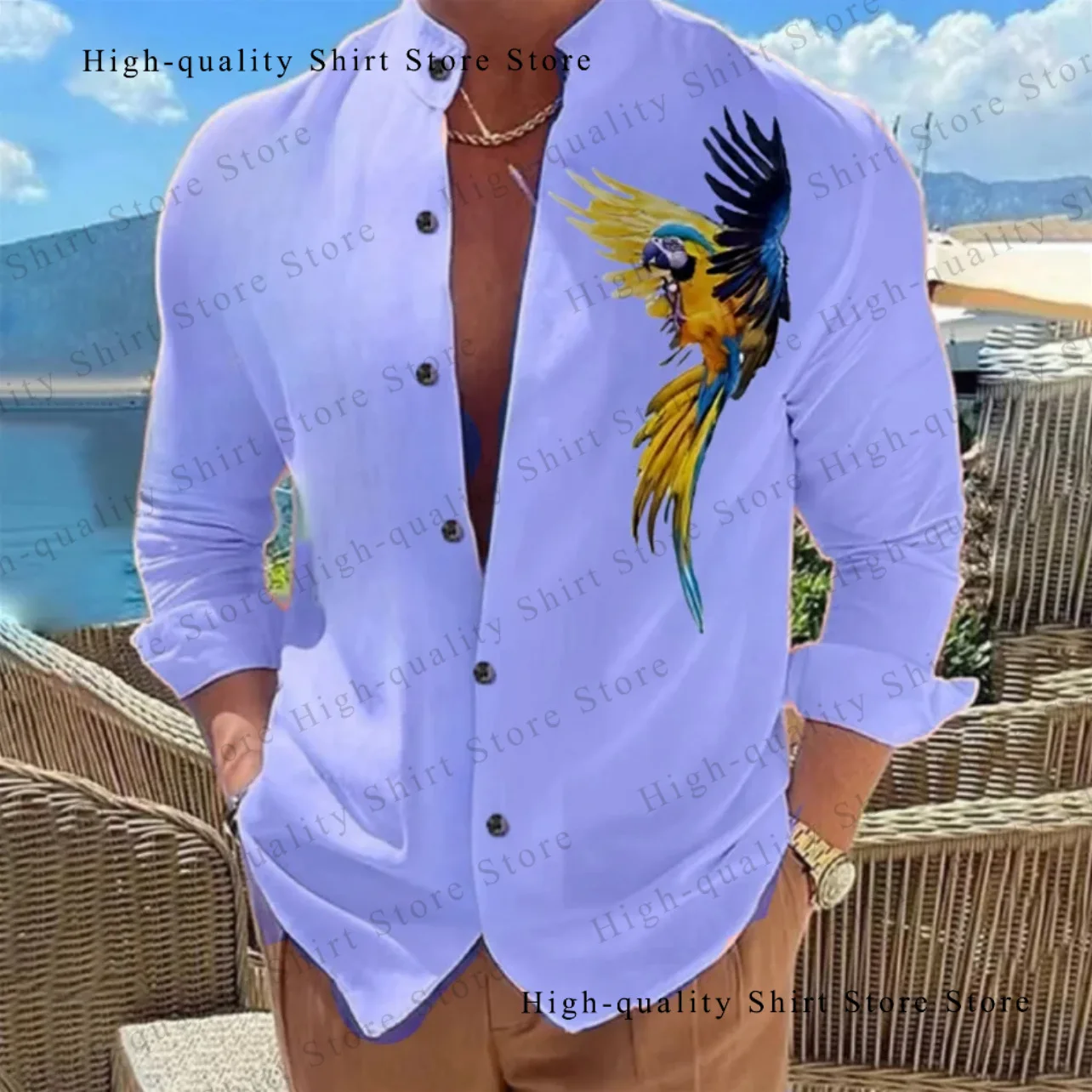 Men\'s shirt button up shirt Hawaiian clothing 3D printed 9-color parrot fashion casual long sleeved comfortable fabric