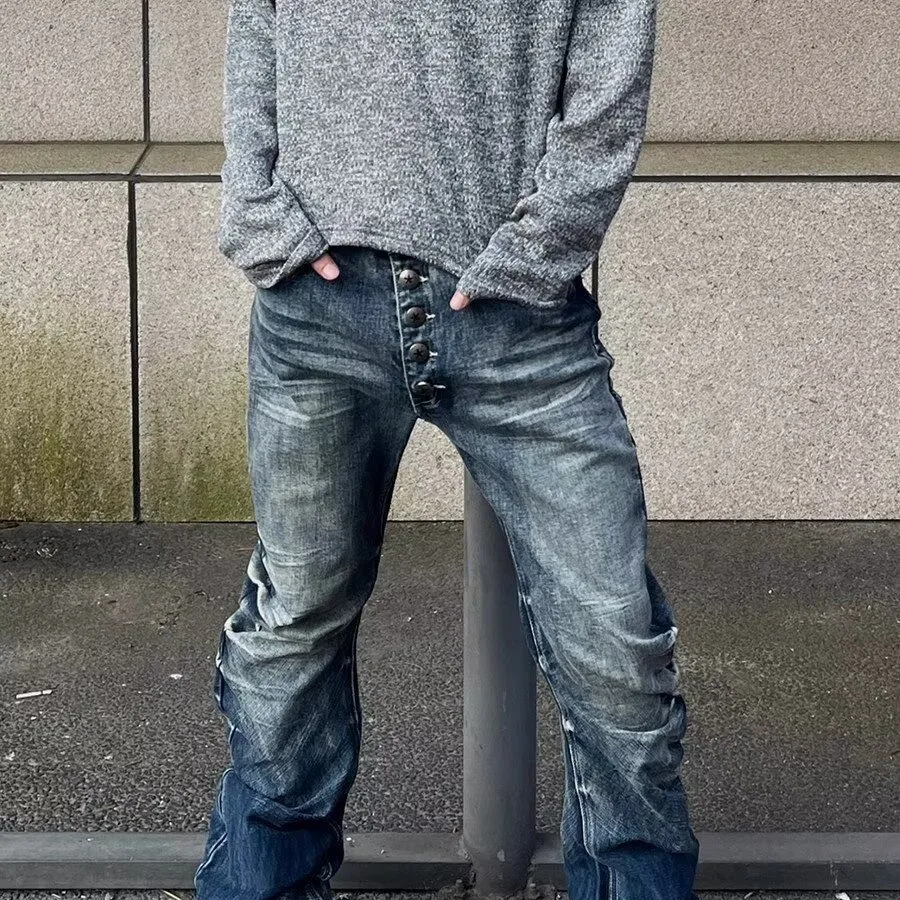 European American New Fashion Men's Slim Casual Trendy Simple Basic Denim Trousers Male Daily High Street Jeans Pants Clothes view 4