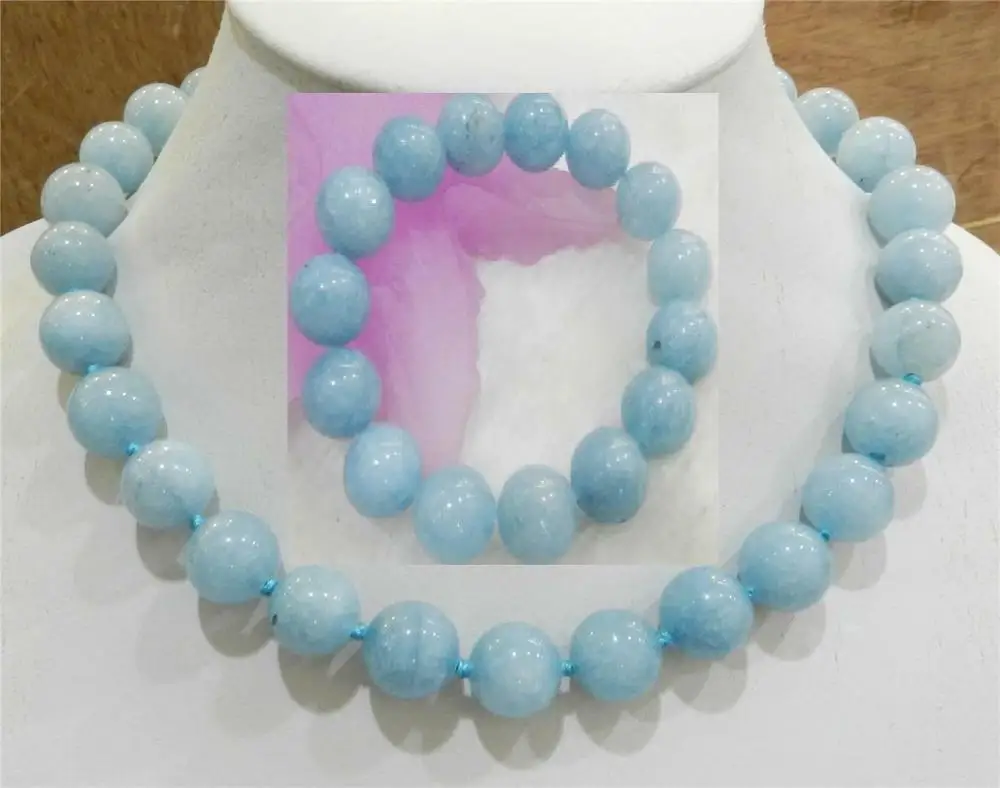 

new 12MM BRAZILIAN AQUAMARINE GEMS ROUND BEADS NECKLACE 18+ bracelet 7.5 "