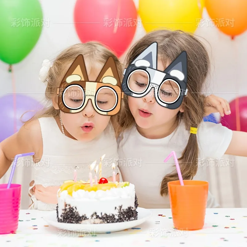 12 Pieces/set Bluey Birthday Party, Paper Glasses, Masks, Photography Props, Children\'s Party Decorations