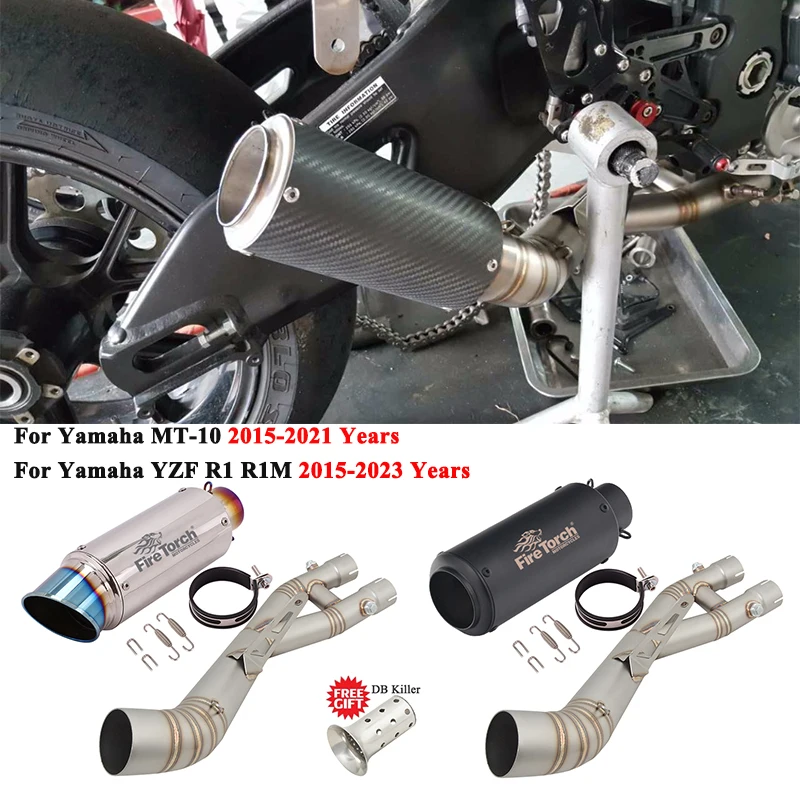 

For Yamaha MT-10 MT10 YZF R1 R1M 2015 - 2023 Motorcycle Exhaust Escape Slip On Mid Link Pipe Carbon Fiber 60mm Muffler DB Killer