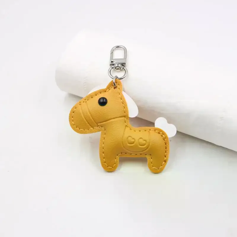 Keychain Cute Fashion Women Men's Cartoon Pu Horse Car Keyri ng Bag Pendant Charm Leather Animal Keyfob Sister Bestie Friend