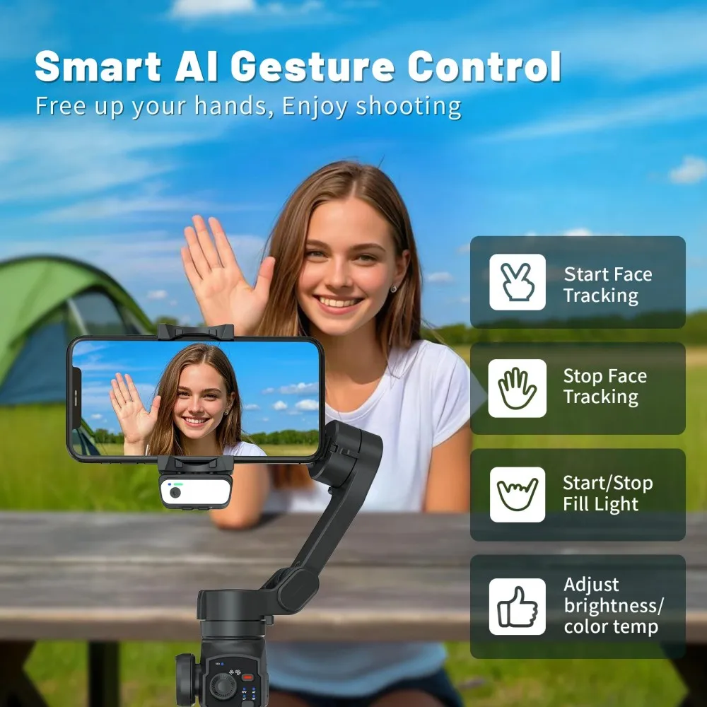 انحراف محمول باليد، مثبت للهاتف المحمول ثلاثي المحاور، مضاد للاهتزاز، وجه ذكي، عصا سيلفي متابعة، مثبت خارجي محمول