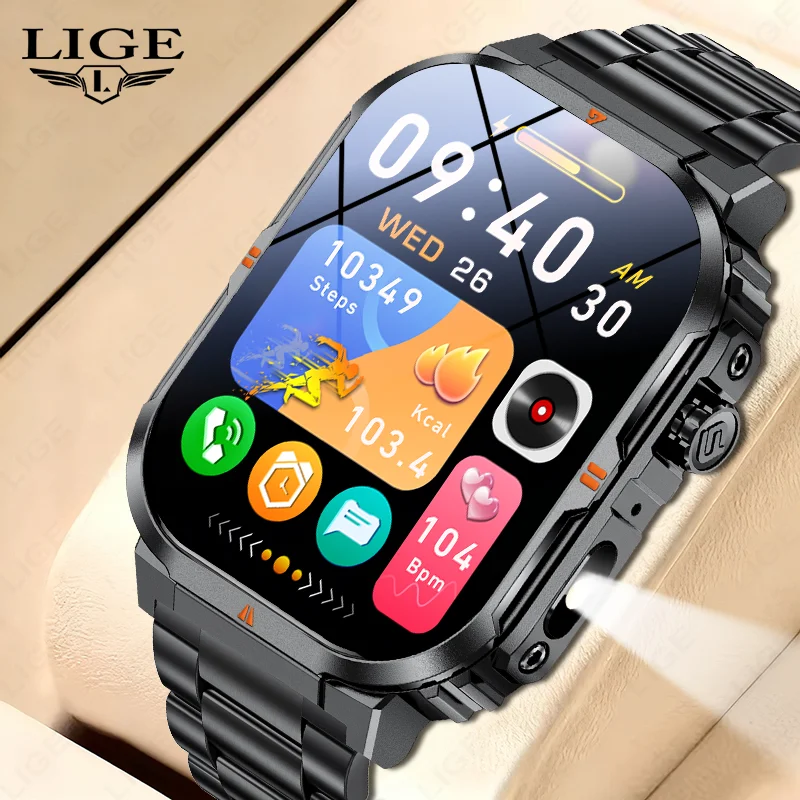

LIGE Military Smart Watch For Android iOS IP68 Waterproof Men Outdoor Sport Tracker Flashlight Bluetooth Call Women Smartwatch