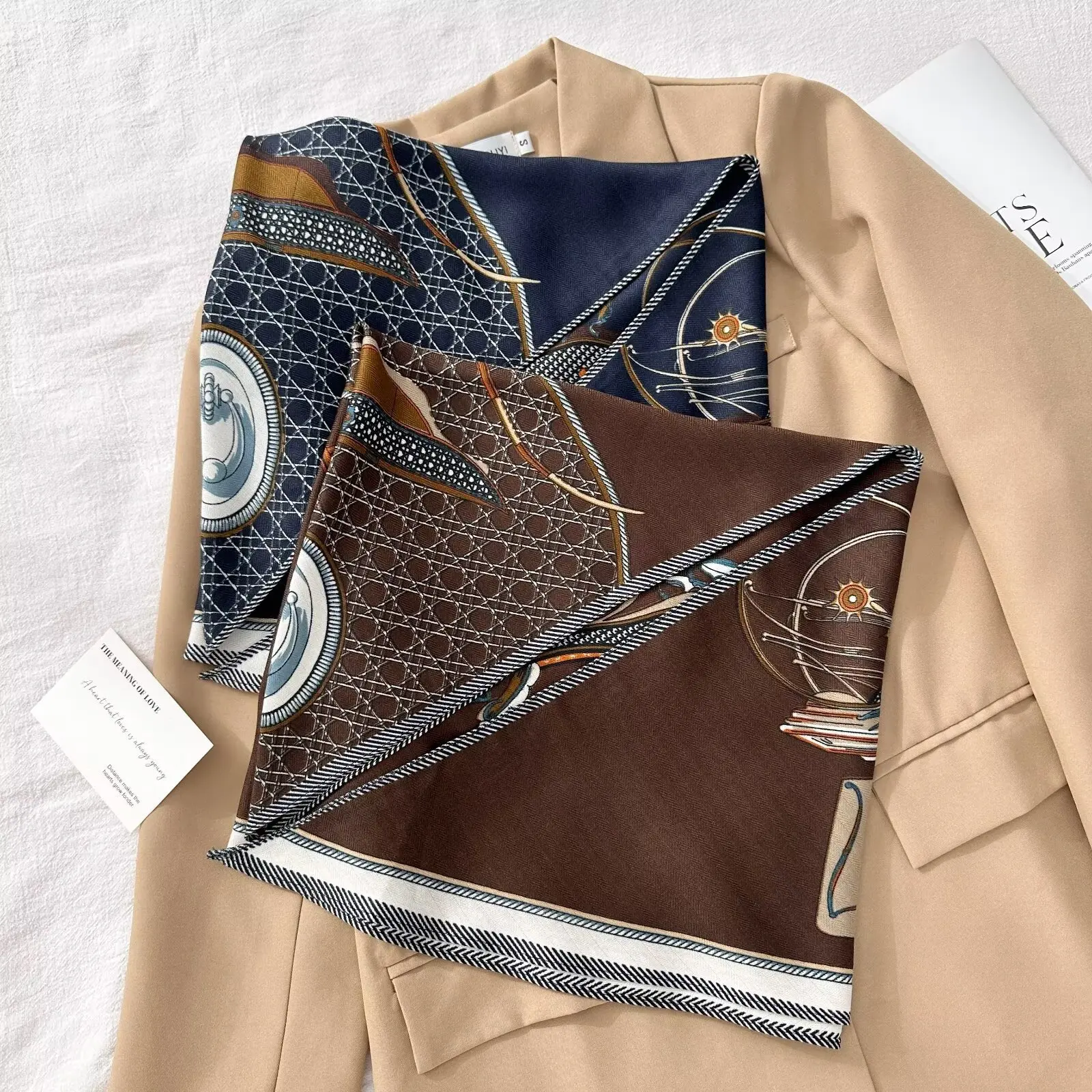 1Pc Korean version printed silk scarf herringbone pattern triangular scarf head scarf scarf accessories Internet celebrity outer