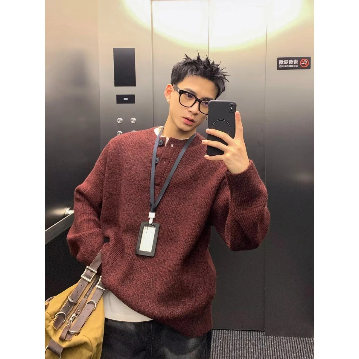 

Lazy Knitted Sweater Men's Casual Overhead Winter Warm round Ne Color Knitwear Comfortable Loose Fit Youth Sle