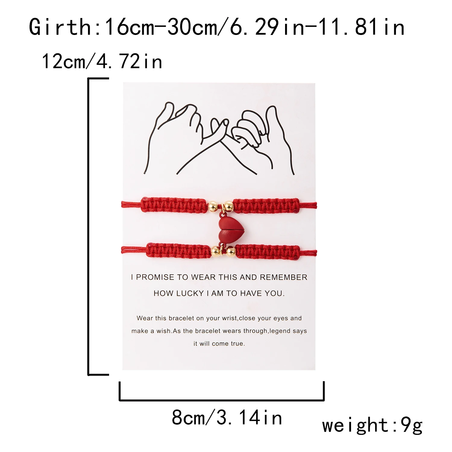 2-teiliges einfaches glückliches rotes Seil-geflochtenes Armband für Damen und Herren, romantisches Herz, magnetisches Paar, passende Armbänder, Freundschaftsschmuck – Detail 18