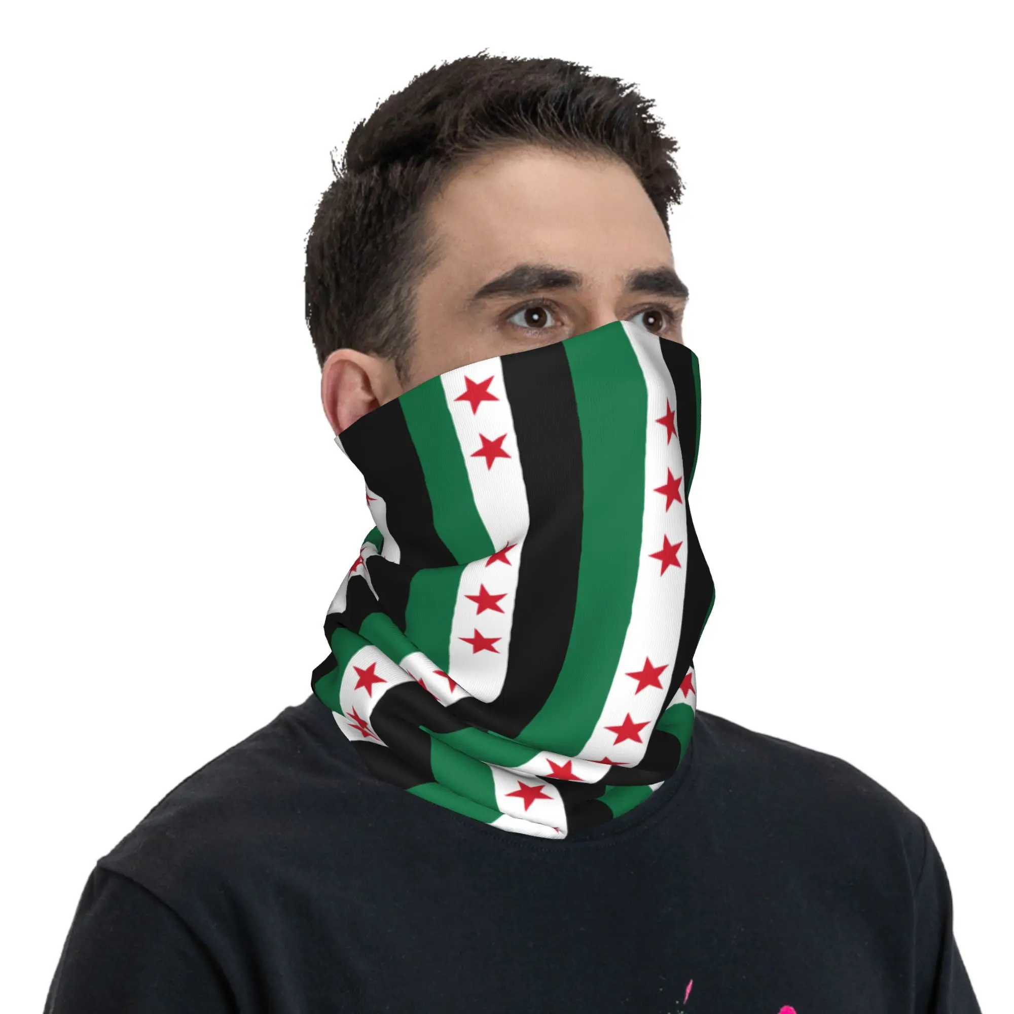 Бандана с флагом Сирии и Сириака Асрии на заказ, зимняя шея, мужской ветрозащитный шарф для лица для пеших прогулок, повязка на голову с тремя звездами и флагом