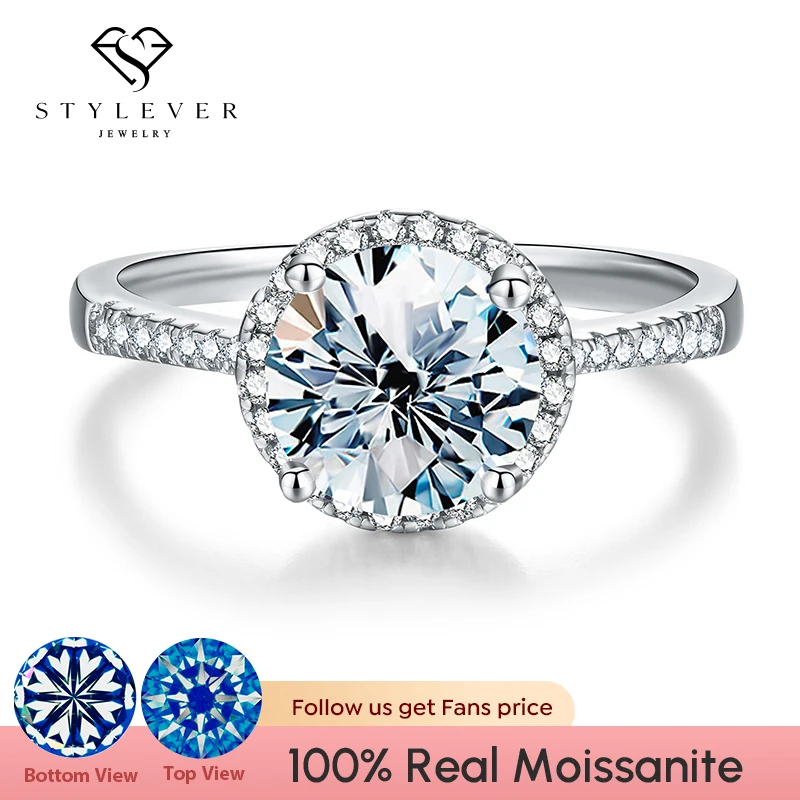 

Stylever Luxury 0.5-3CT Real Moissanite Diamond Ring Wedding Round Gemstones Halo Rings for Women 925 Sterling Silver Jewelry