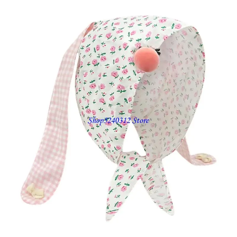 634C قابل للتعديل آذان أرنب الشعر باندانا غطاء الرأس قبعة قطنية ناعمة للفتيات النساء