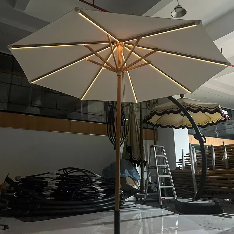Modern Aluminum Solar Parasol with LED Lights Windproof Outdoor Umbrella for Patio Garden Furniture Wholesale High Quality