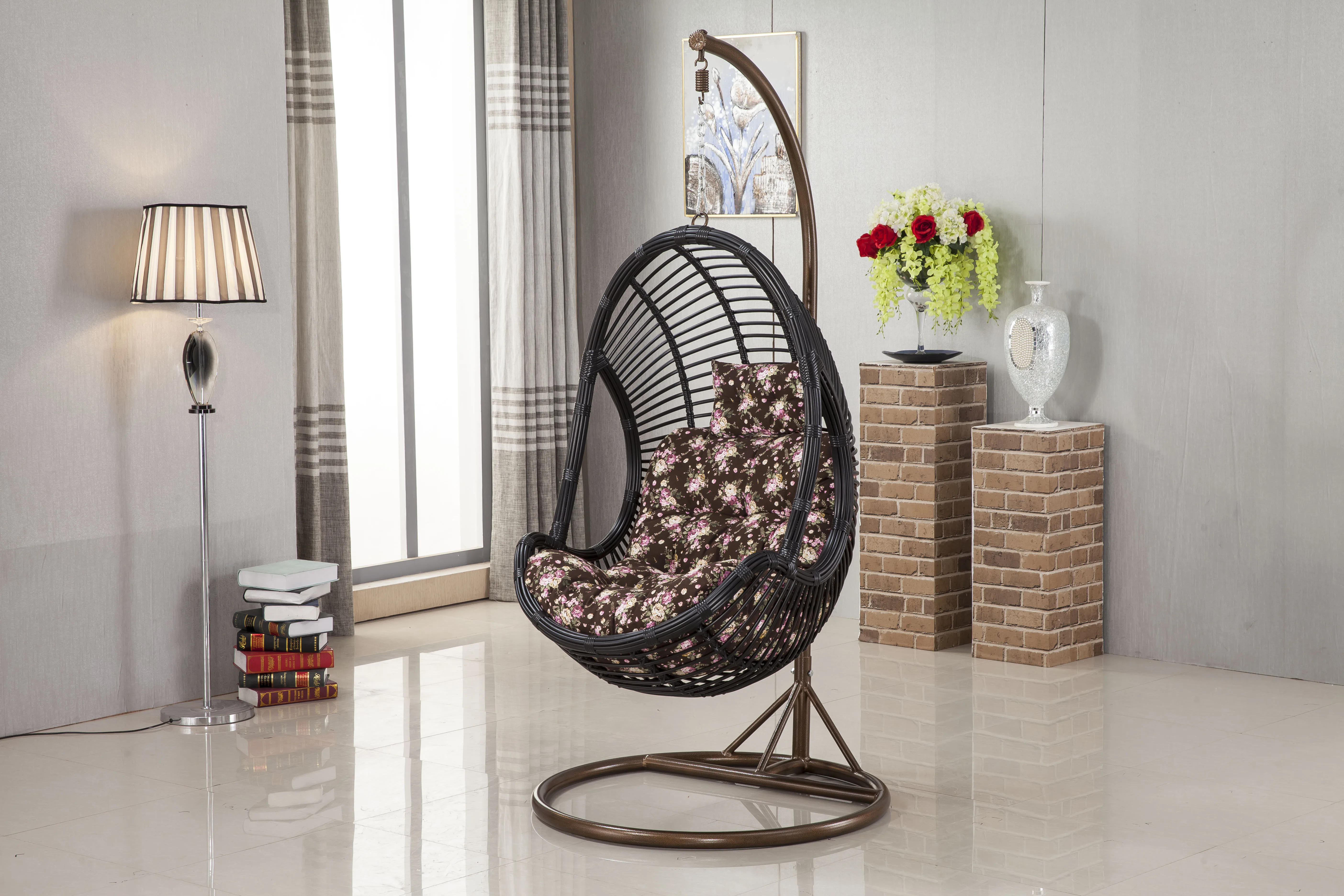 

Indoor Single Egg Chair With Stand Modern Hanging Chair Garden Hammock Porch Swings