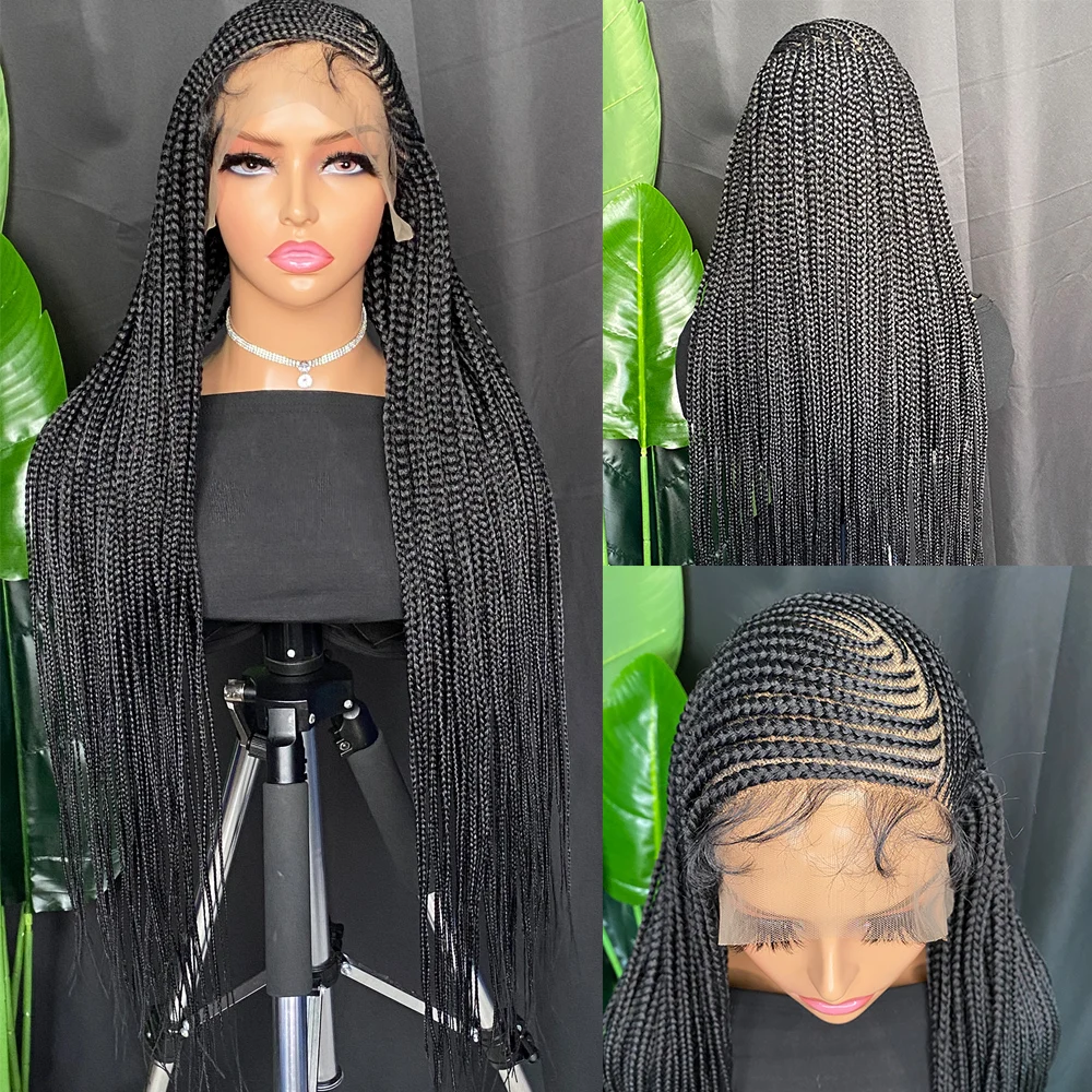 

Lace Front Box Braided Synthetic Wigs for Women Lemonade Cornrow Braids Wigs with Baby Hair Lace Frontal Burgundy Red Braid Wig