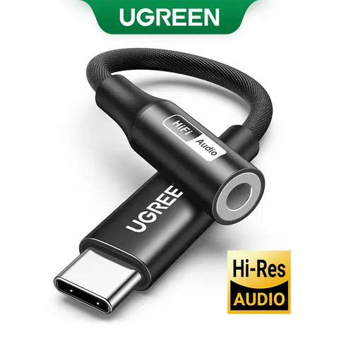 Tarjeta de sonido UGREEN tipo C a adaptador de Cable auxiliar de 3,5mm convertidor de auriculares Chip DAC PD QC tarjeta de sonido de carga para auriculares