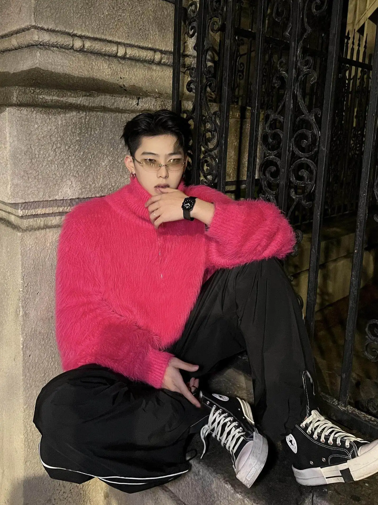 

Мужской пуловер с меховым воротником, оригинальный дизайн с цифровой печатью, абстрактная иллюстрация, многофункциональный, из чистого хлопка, в современном стиле