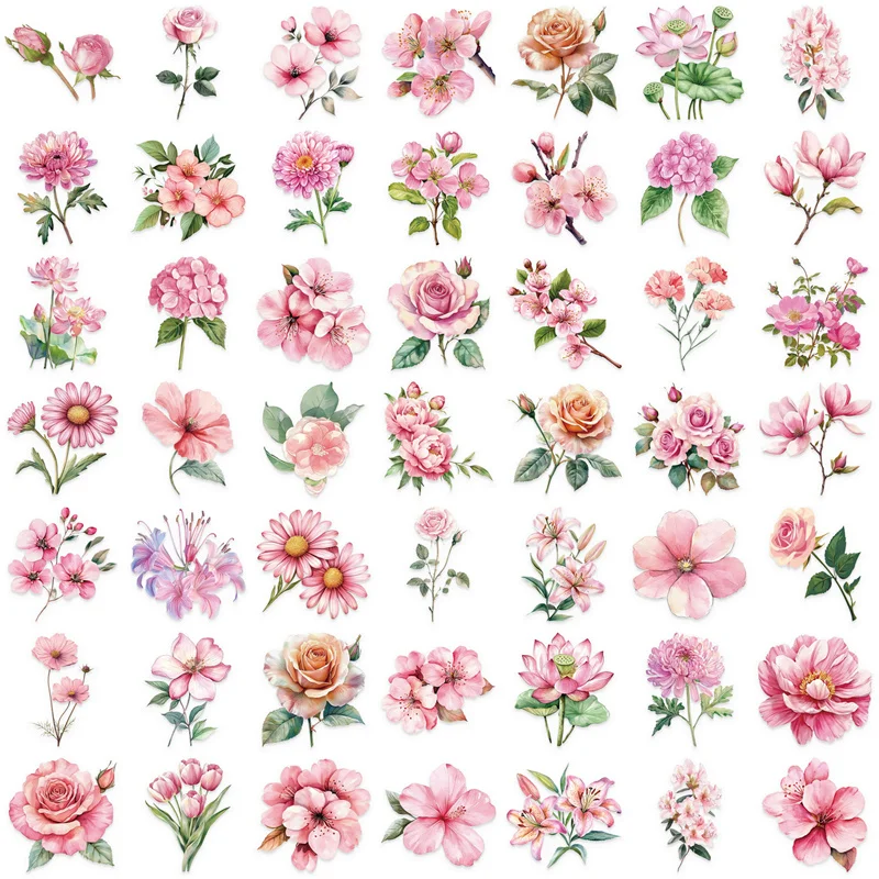 Autocollants à motifs de fleurs pour fille, stickers, mignon, floral, pour skateboard, ordinateur portable, bagage, cahier, décoration, jouet, DIY, 50 pièces/ensemble