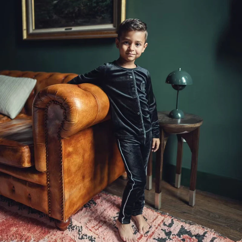 AS 2024-Ensemble en velours doux pour enfants, robe extensible, vêtements d'automne et d'hiver