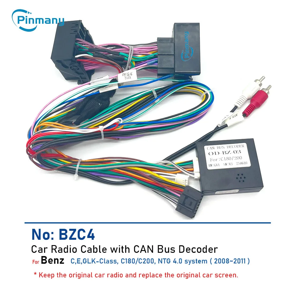Car Radio Cable BZC4 16-pin Power Wire Harness Adapter with CAN Bus Decoder for 2008~2011 Mercedes Benz C180 C200 E GLK Class