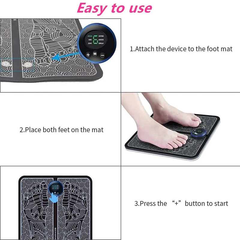 EMS Electric Foot Stimulator Massager Folding Portable Electric Massage Mat Full Automatic Circulation Massage for Men & Women