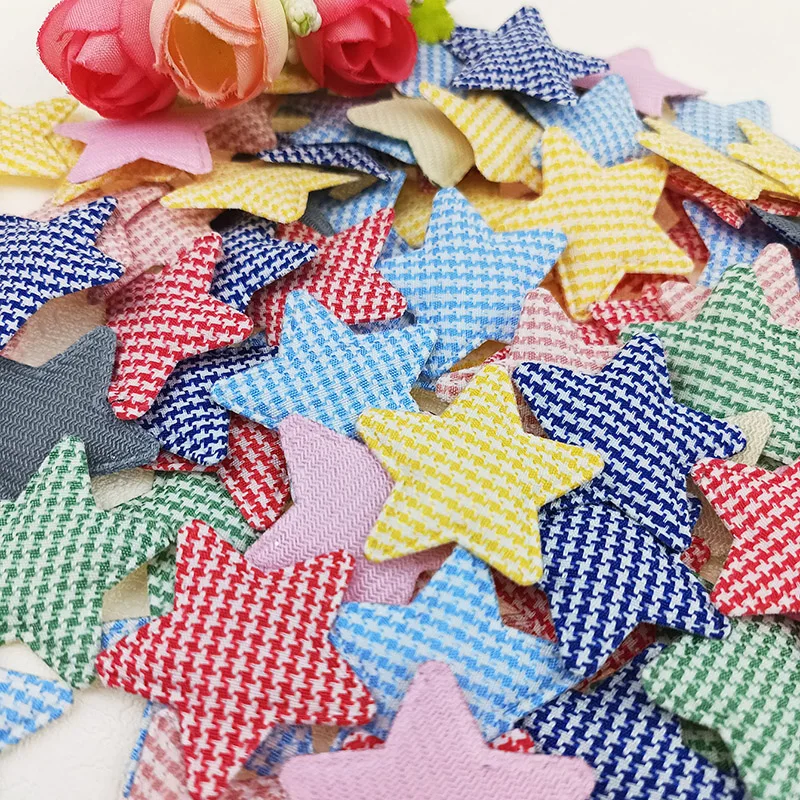 60pcs 3,3 cm Gitters tern gepolsterte Applikation für Kinder Stirnband Haars pange Zubehör Hüte Dekoration Patches