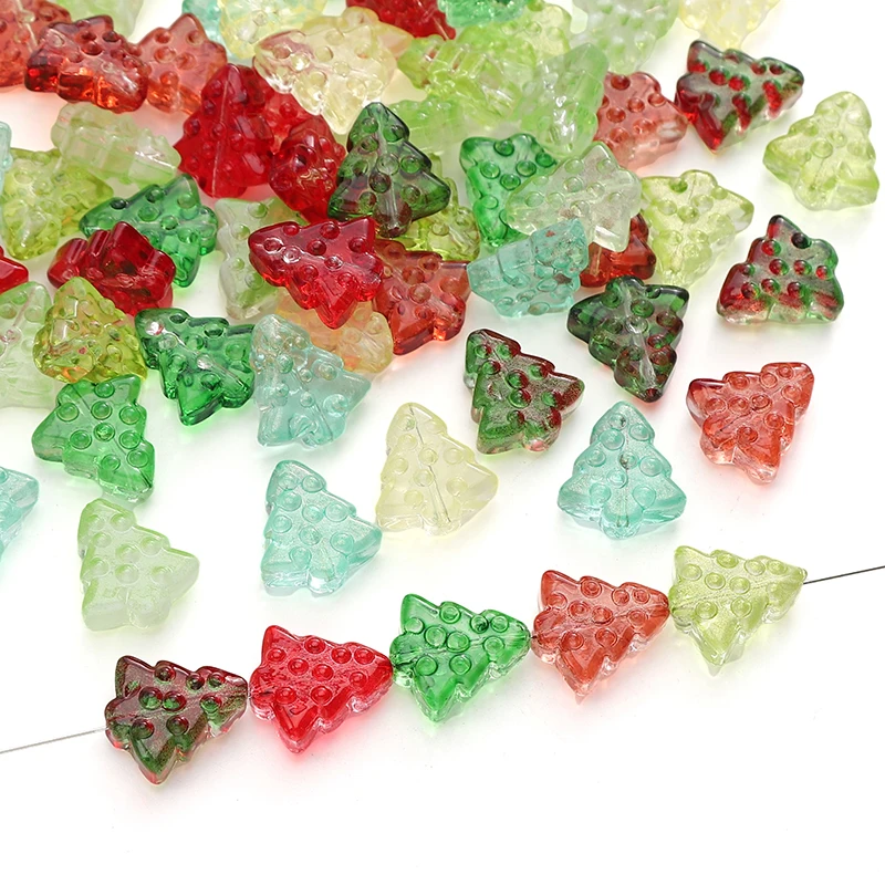 10Pcs/bag 15x16mm Glass Christmas Tree Beads Bracelet Spacer Handcraft Charms Necklace Making Departments Jewelry Accessories